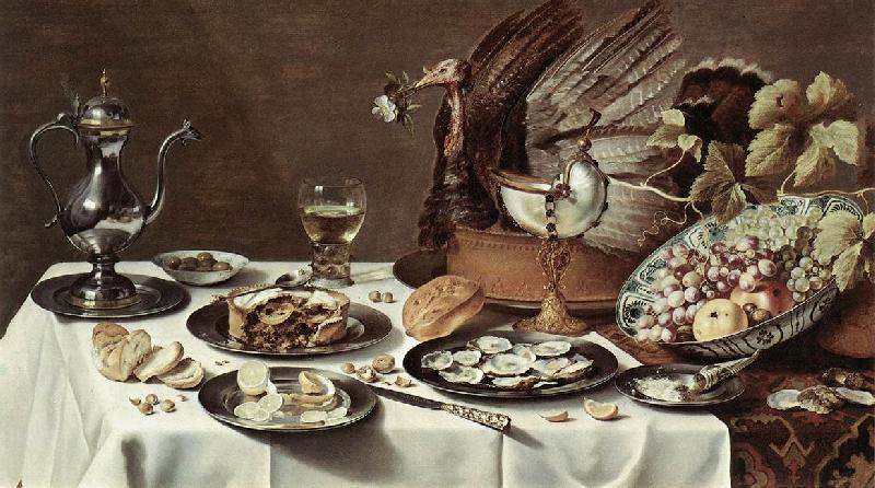 CLAESZ, Pieter Still-life with Turkey-Pie cg Sweden oil painting art